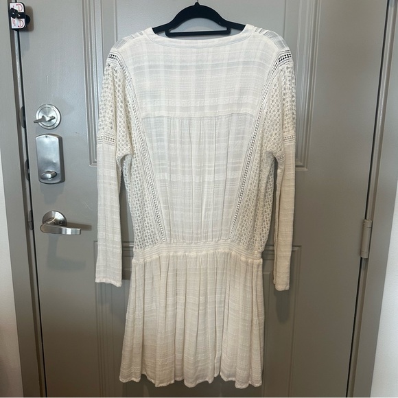 Free People Nomad Peasant Dress Size Large White Boho Flowy Crochet - Picture 3 of 7
